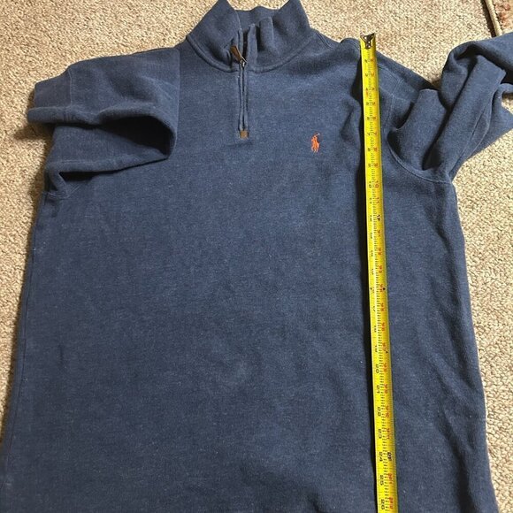 POLO Ralph Lauren Blue 1/4 Zip Men's L Pullover Knit Sweater – Orange Pony - Picture 9 of 9